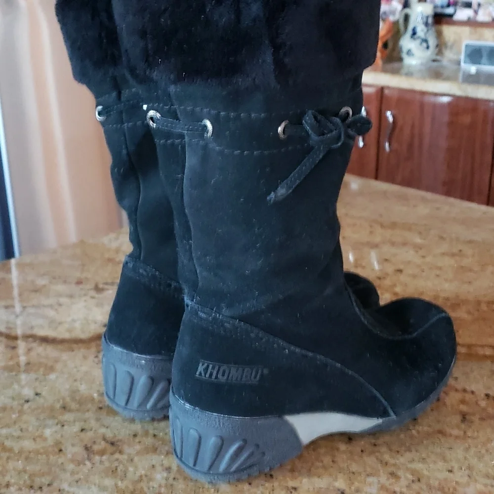 KHOMBU ALLANA SUEDE LEATHER WINTER BOOTS LINED SIDE ZIPPER SIZE 7M BLACK